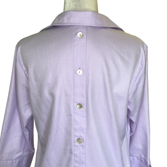 LN Hinson Wu Aileen 3/4 Sleeve Lilac Herringbone Button Back Popover Top - 4 - Picture 9 of 16